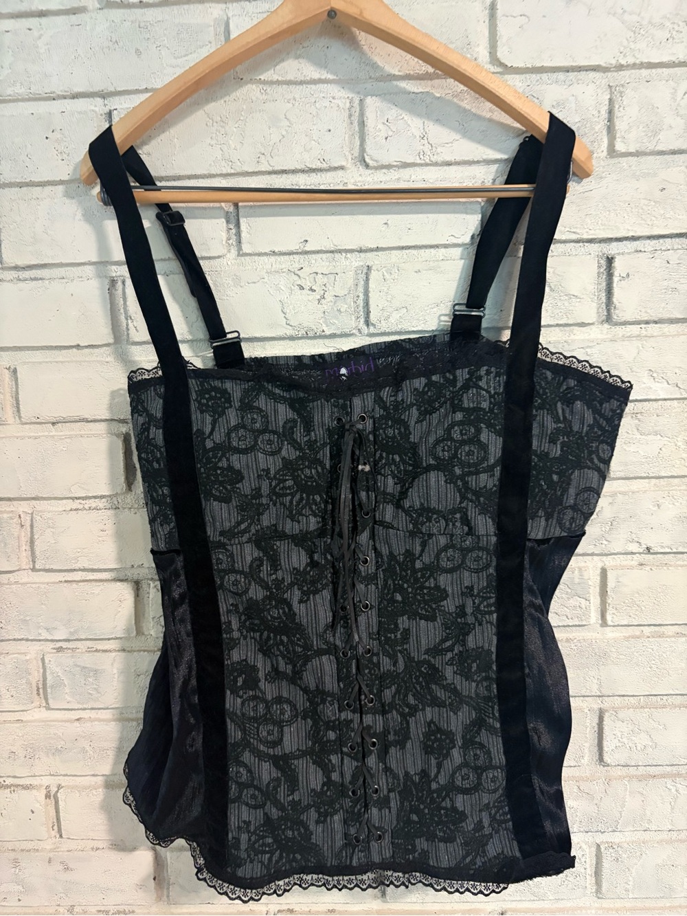 Black Lace Corset Tank with Straps 2XL goth alternative 90s EUC no flaws